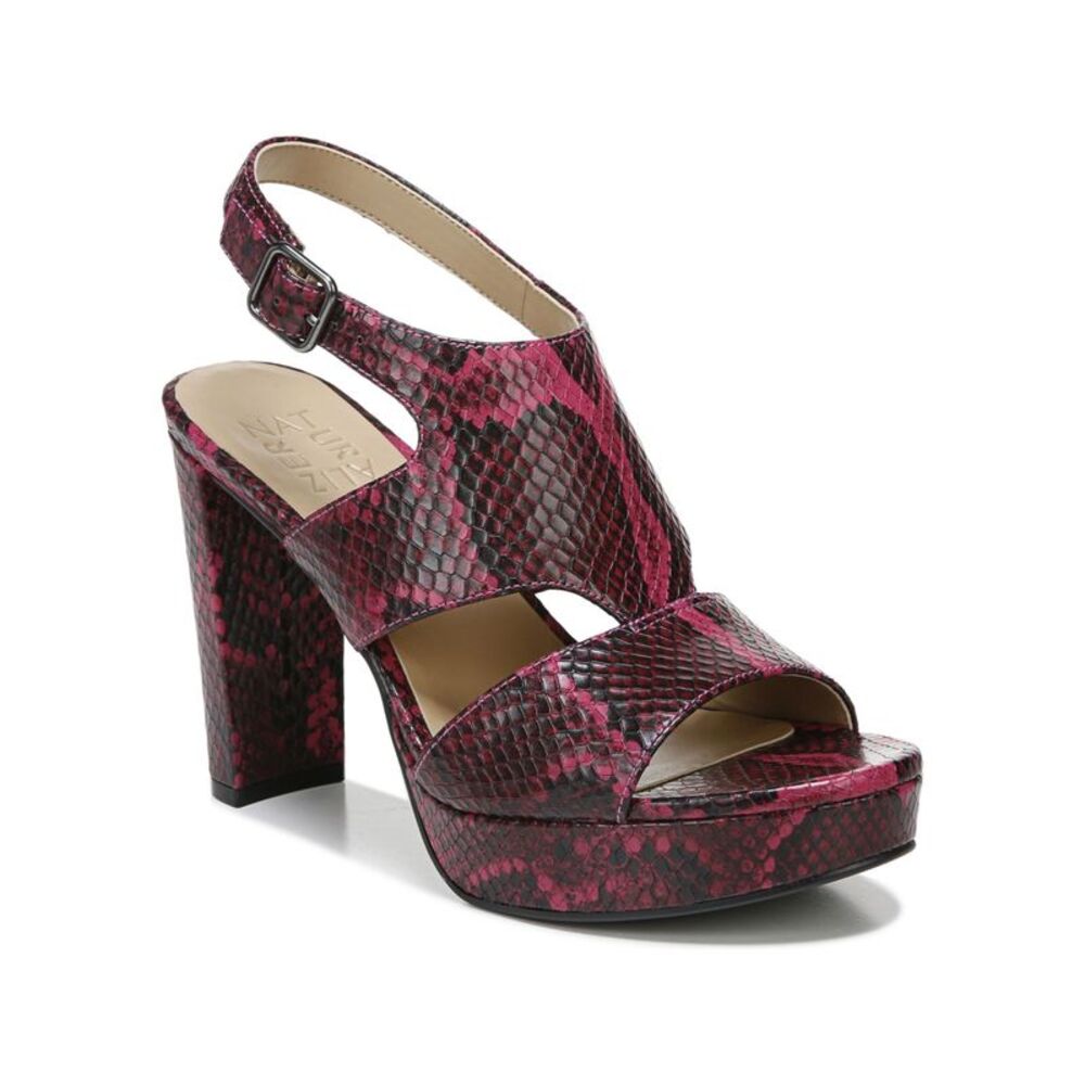 NATURALIZER Womens Pink Snake Maddie Toe Block Heel Leather Slingback Sandal 6 M